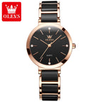 OLEVS 5877 Women’s Luxury Ceramic Watch – Designer Casual Quartz Wristwatch with Matching Bracelet Black