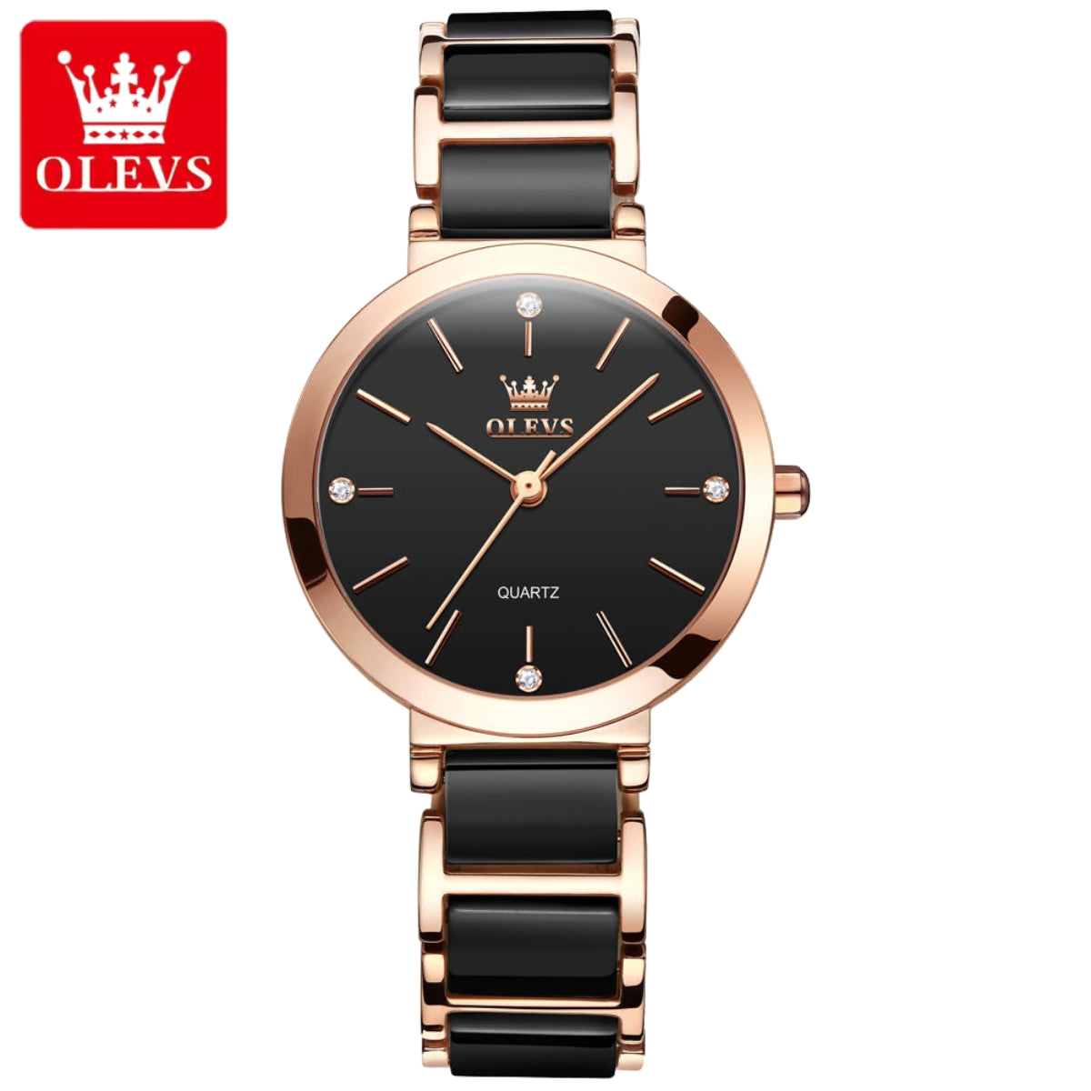 OLEVS 5877 Women’s Luxury Ceramic Watch – Designer Casual Quartz Wristwatch with Matching Bracelet Black