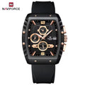 NAVIFORCE 8025 Men’s  Designer Watch – New Quartz Chronograph with Rubber Strap - Black and Gold