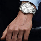 POEDAGAR 826 Waterproof Watch – High-Grade Stainless Steel Quartz Movement Luxury Date Display Wristwatch for Men White