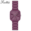 Scottie 9718 Women’s Luxury Square Watch – Stainless Steel Quartz with Purple Color