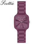 Scottie 9718 Women’s Luxury Square Watch – Stainless Steel Quartz with Purple Color