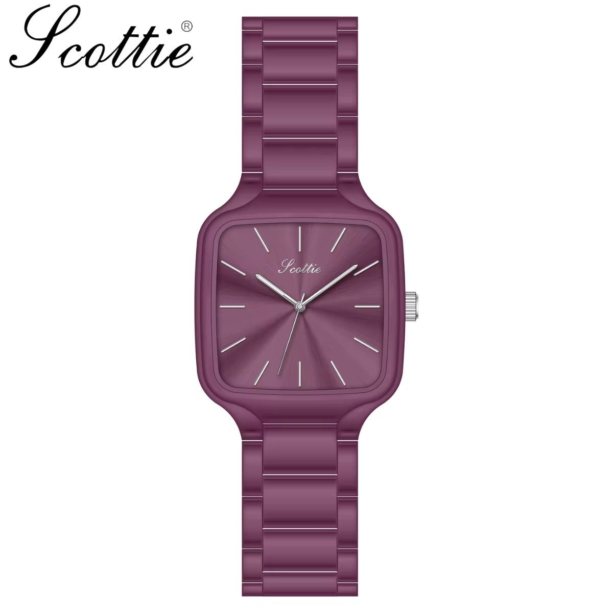 Scottie 9718 Women’s Luxury Square Watch – Stainless Steel Quartz with Purple Color