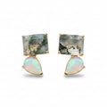Studs with Moss Agate and Opal Accents