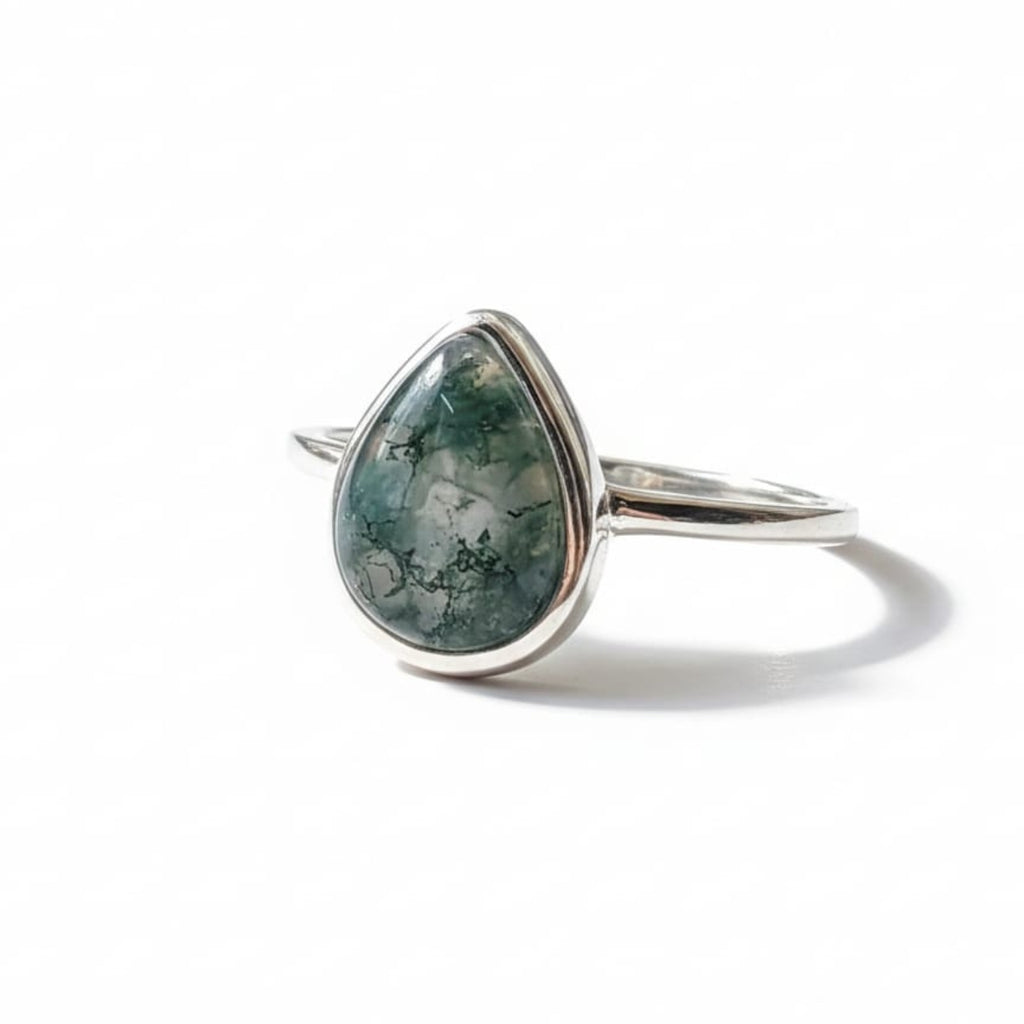 Pear-Shaped Moss Agate Ring