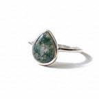 Pear-Shaped Moss Agate Ring