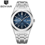 BENYAR 5156 Men's Luxury integrated-Bracelet "Royal Oak" Inspired Design - Silver and Blue Watch