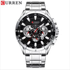 Curren 8363 Men's Watch Multifunctional Waterproof Chronograph Quartz Silver and Black