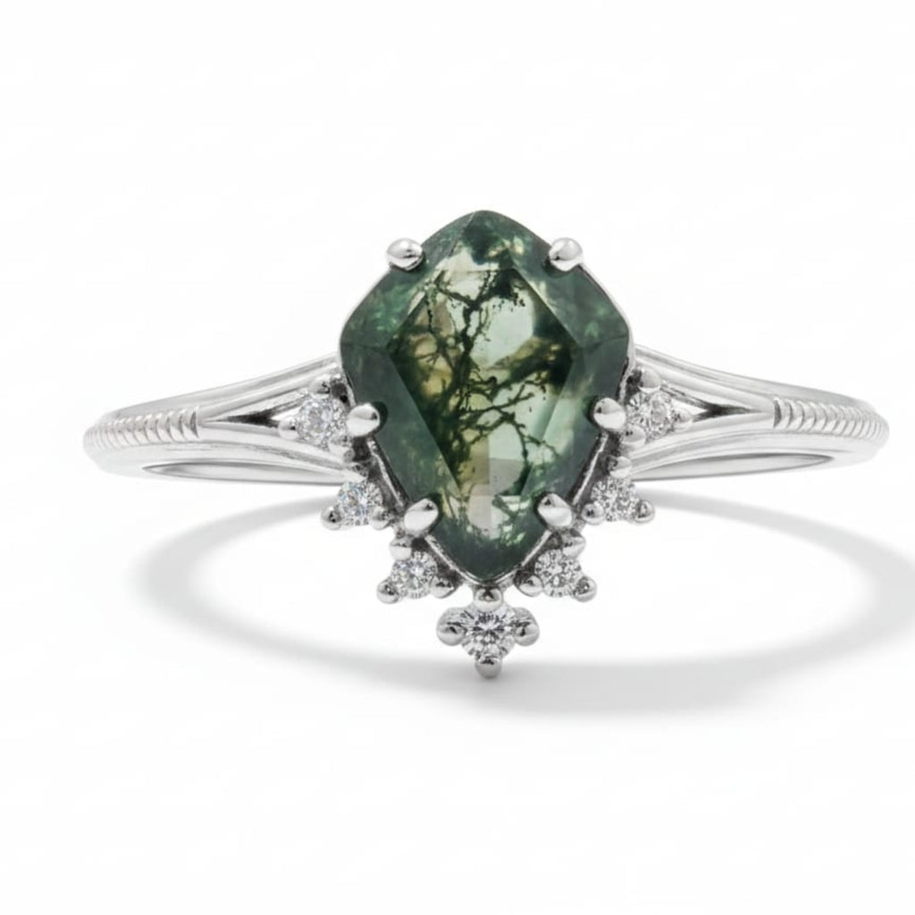 Moss Agate Pear-Cut Ring