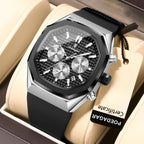 POEDAGAR 893 Elite Sports: Luxury Men’s Chronograph – High-Performance Silicone Strap, Waterproof & Luminous Quartz Movement Silver Black