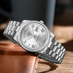 NIBOSI 2628 Luxury Men’s Quartz Watch – Faceted Crystal Bezel & Sunburst Dial Precision Business Timepiece Silver