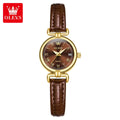 OLEVS 5645 Women’s Retro Classic Watch – Luxury Gold Quartz Wristwatch with Leather Strap & Roman Numerals Brown and Gold