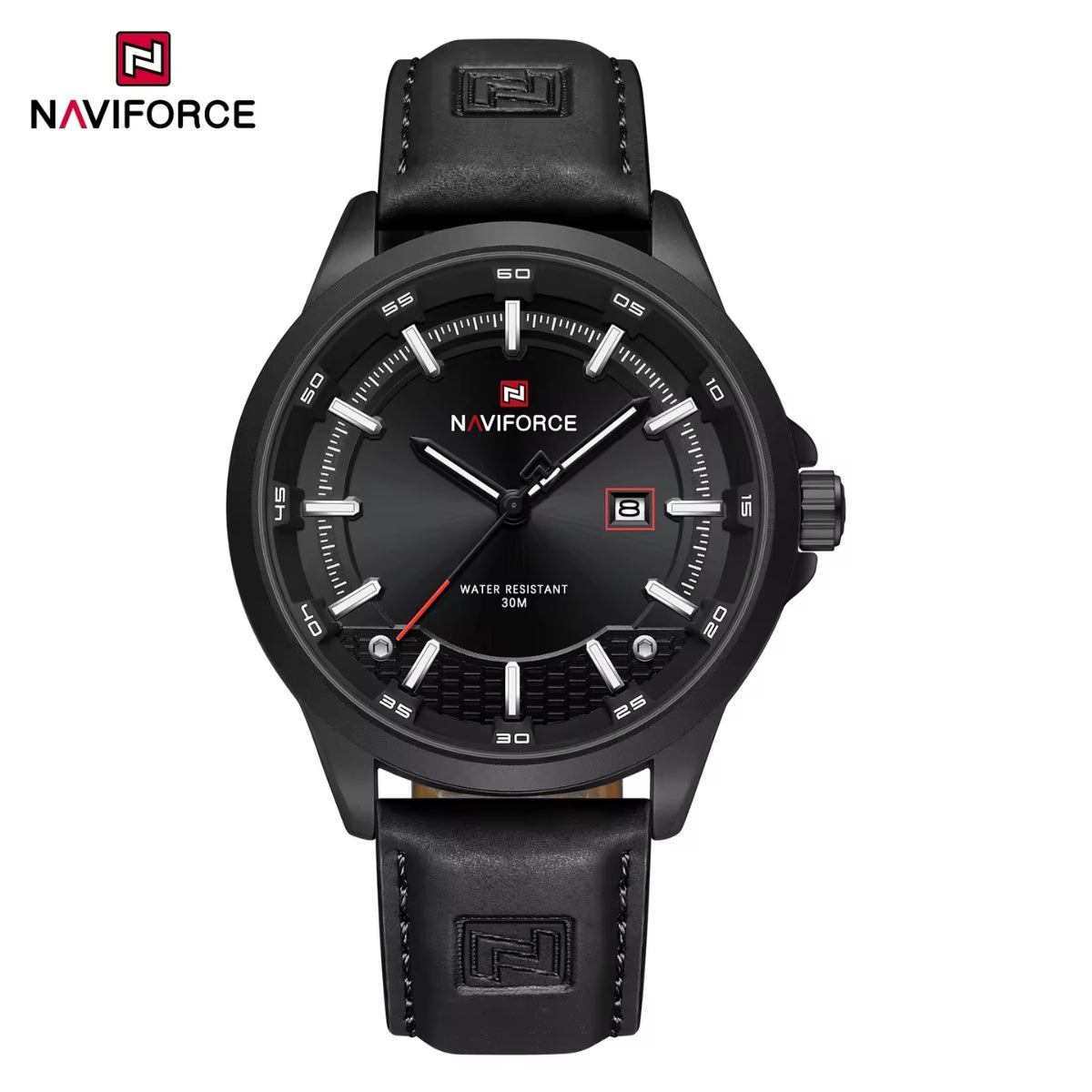 NAVIFORCE 9248 Men’s Fashion Sport Watch – Waterproof Quartz Analog Wristwatch with Leather Strap Black