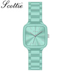 Scottie 9718 Women’s Luxury Square Watch – Stainless Steel Quartz with Green Color
