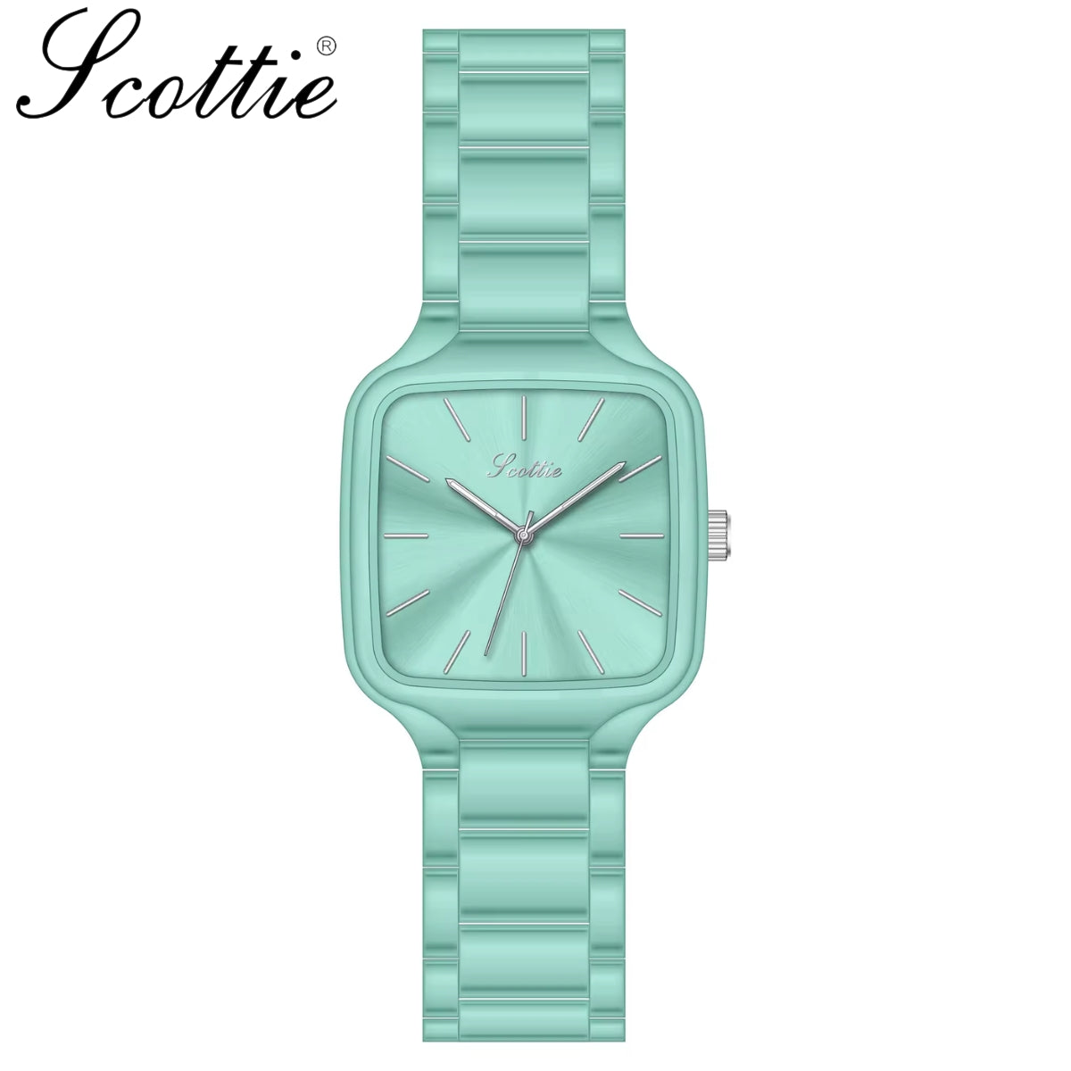 Scottie 9718 Women’s Luxury Square Watch – Stainless Steel Quartz with Green Color