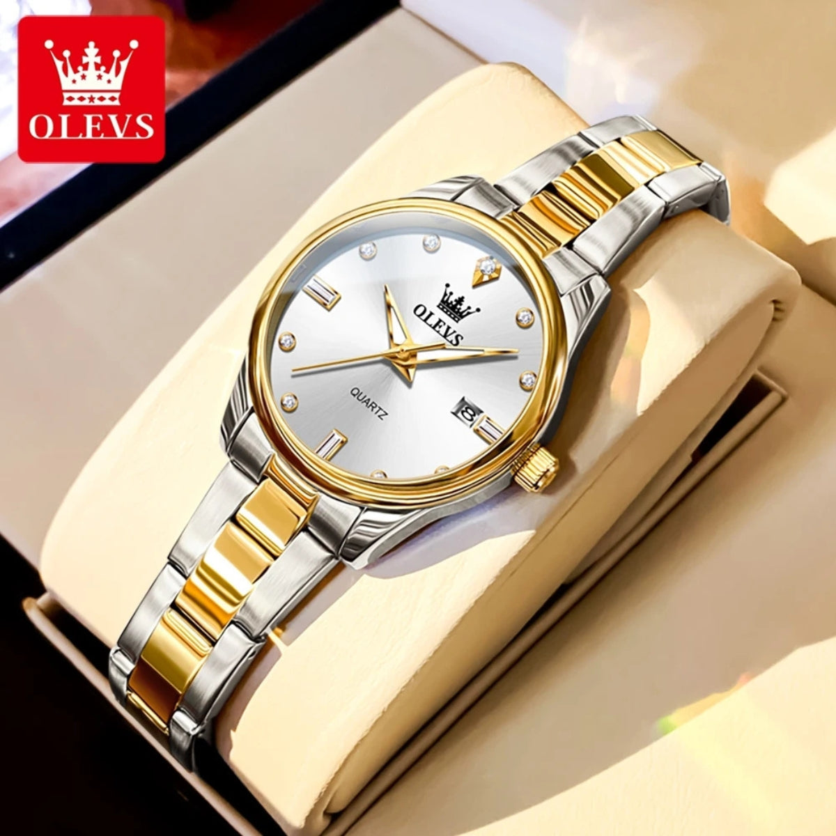 OLEVS 3621 Women’s Classic Watch – Stainless Steel Waterproof Quartz  Golden White