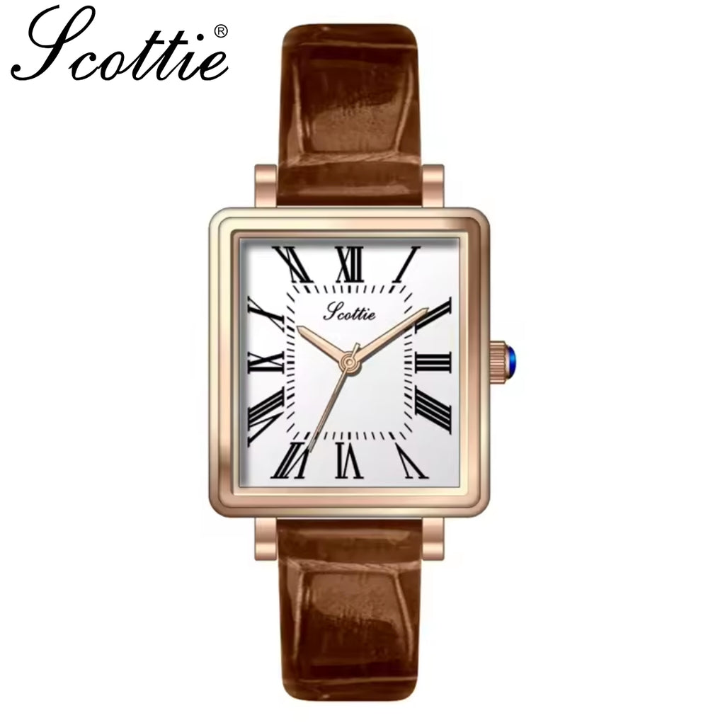 Scottie 9164 Women’s Luxury Fashion Watch – Waterproof Quartz Jewelry Wristwatch with Leather Band Brown