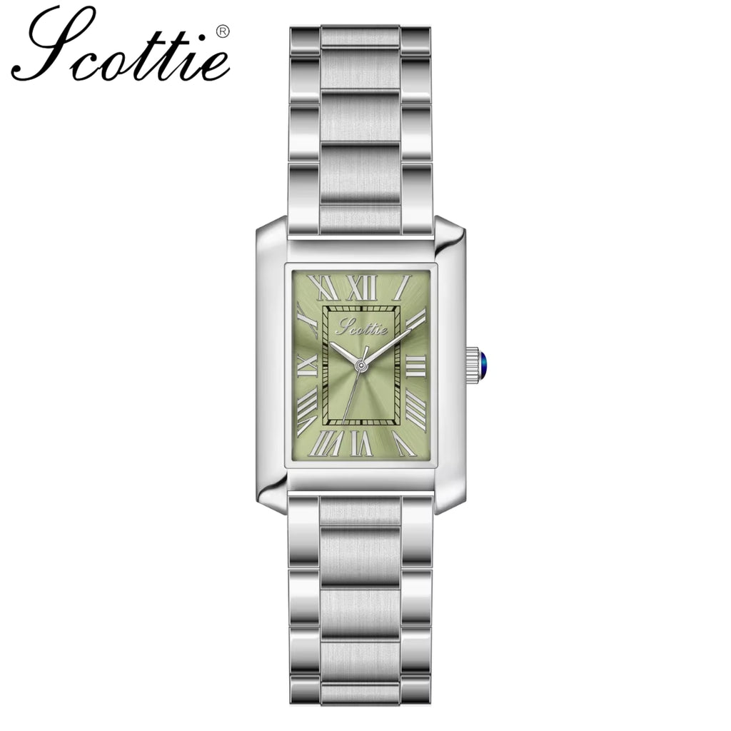 Scottie 9655 Women’s Classic Square Gold Watch – Luxury Stainless Steel Quartz Wristwatch  Green