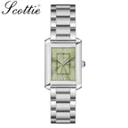 Scottie 9655 Women’s Classic Square Gold Watch – Luxury Stainless Steel Quartz Wristwatch  Green