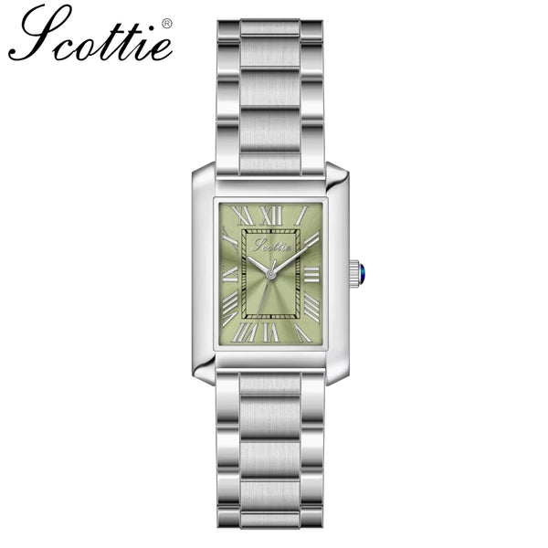Scottie 9655 Women’s Classic Square Gold Watch – Luxury Stainless Steel Quartz Wristwatch  Green