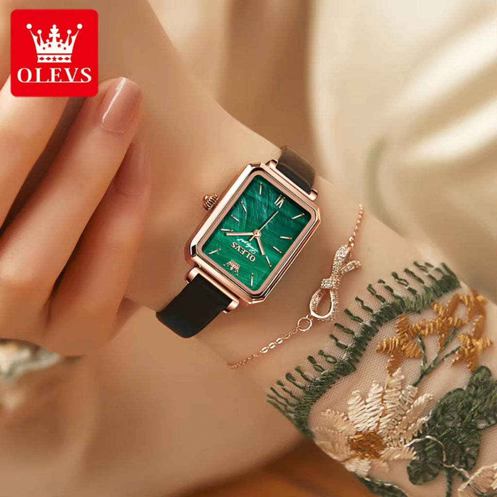 OLEVS 6624 Women’s Top Luxury Watch – High Quality Waterproof Quartz Green Dial with Fashion Belt Strap