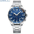 CRRJU 2299 Luxury Chronograph Watch – Premium Stainless Steel Bracelet, Elegant Business Wristwatch for Men Blue Silver