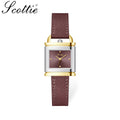 Scottie 9741 Women’s Luxury Square Watch – Waterproof Custom Quartz Wristwear with Leather Strap Red
