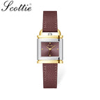 Scottie 9741 Women’s Luxury Square Watch – Waterproof Custom Quartz Wristwear with Leather Strap Red
