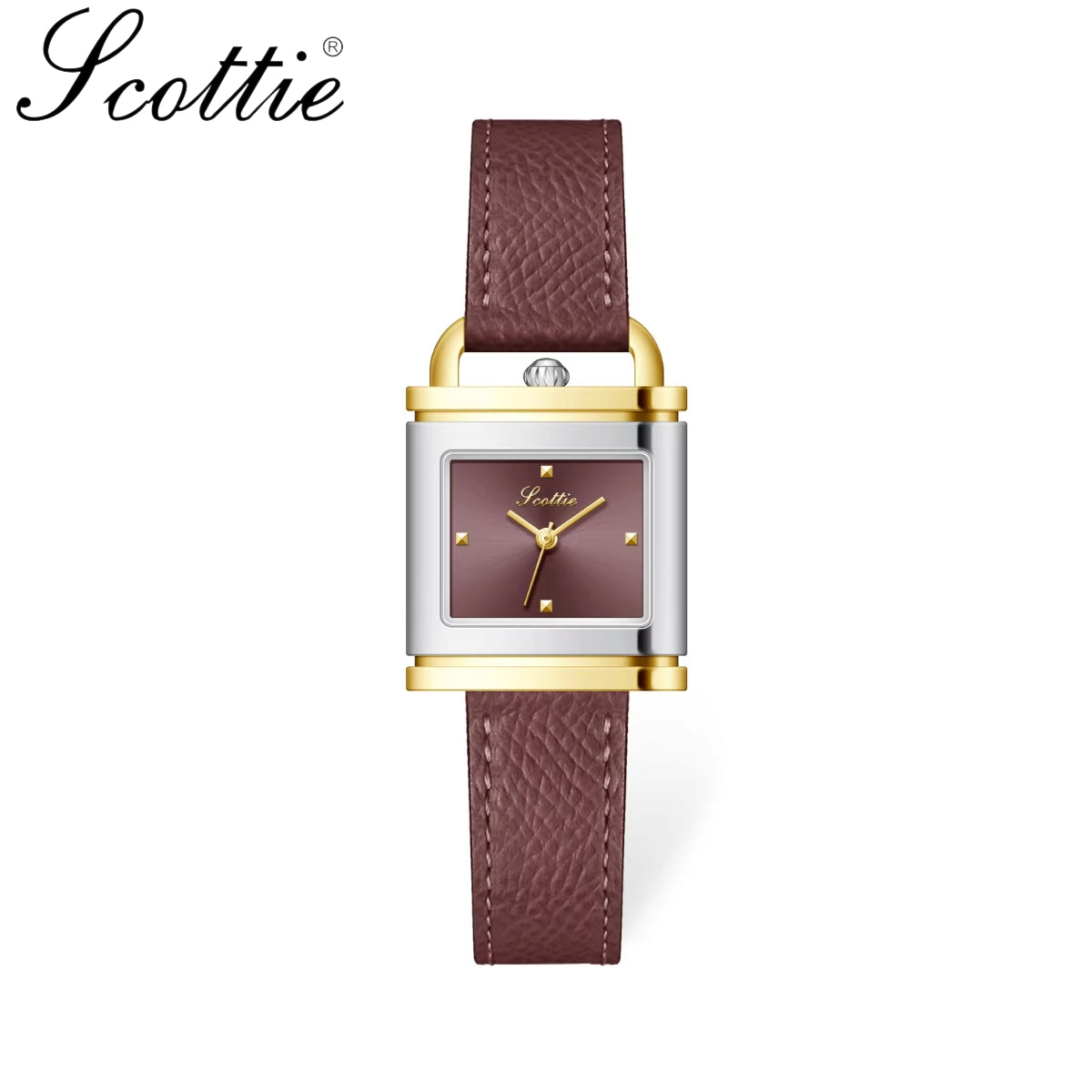 Scottie 9741 Women’s Luxury Square Watch – Waterproof Custom Quartz Wristwear with Leather Strap Red