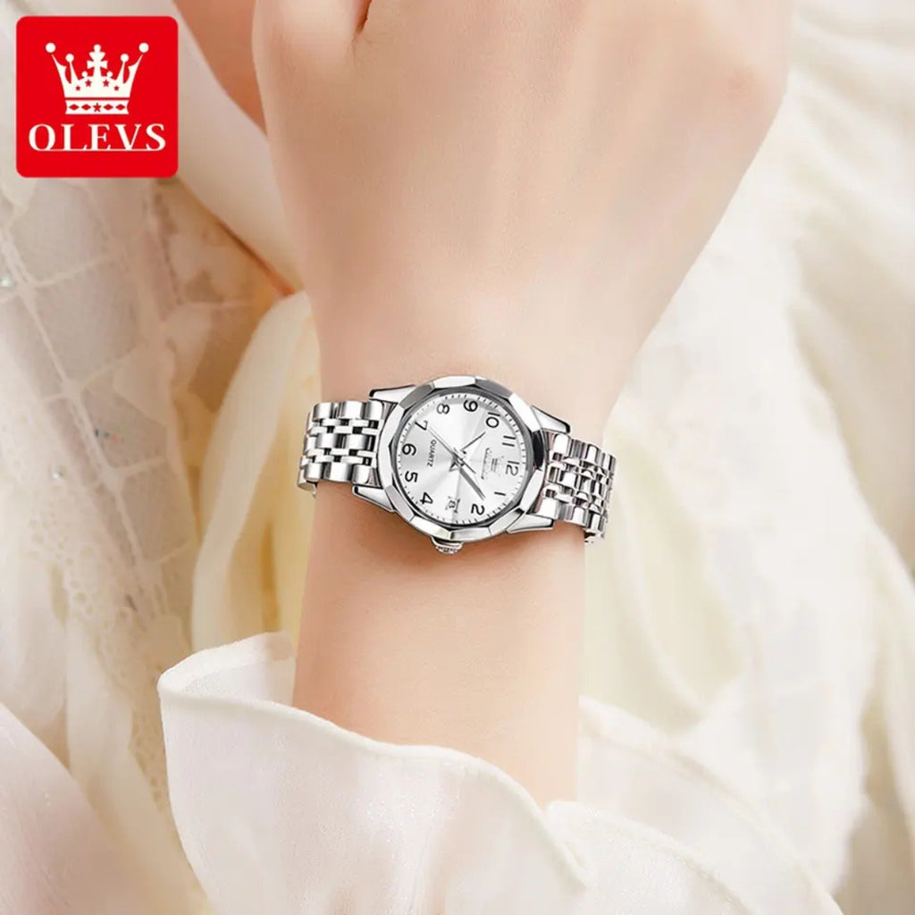 OLEVS 9970 Women’s Fashion Watch – Stainless Steel Waterproof Quartz for Ladies Silver