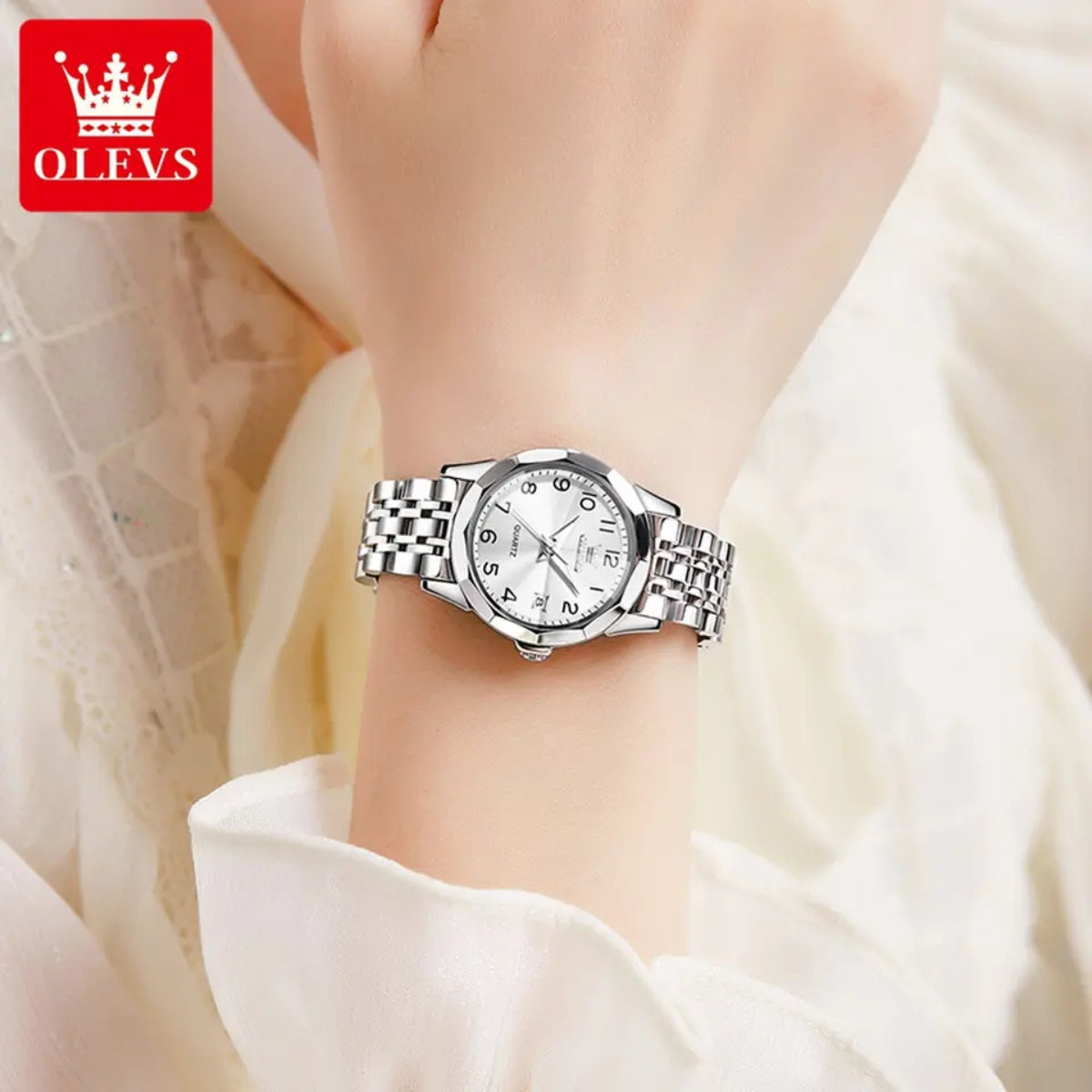 OLEVS 9970 Women’s Fashion Watch – Stainless Steel Waterproof Quartz for Ladies Silver