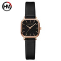 Hannah Martin 1591 Women’s Square Watch – Waterproof Leather Quartz Business Wristwatch Black Dial
