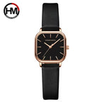 Hannah Martin 1591 Women’s Square Watch – Waterproof Leather Quartz Business Wristwatch Black Dial