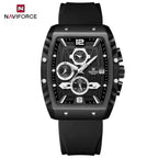 NAVIFORCE 8025 Men’s  Designer Watch – New Quartz Chronograph with Rubber Strap - Black