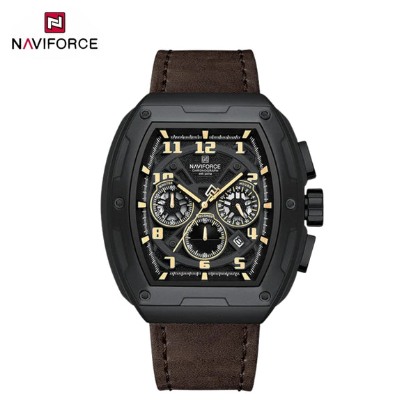 NAVIFORCE 8053 Men's Watch – Waterproof Sport Chronograph with Luxury Leather Band Coffee