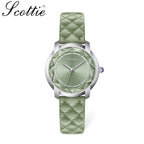 Scottie 9728 Women’s Luxury Square Watch – Waterproof Quartz Wristwatch with Leather Band Green