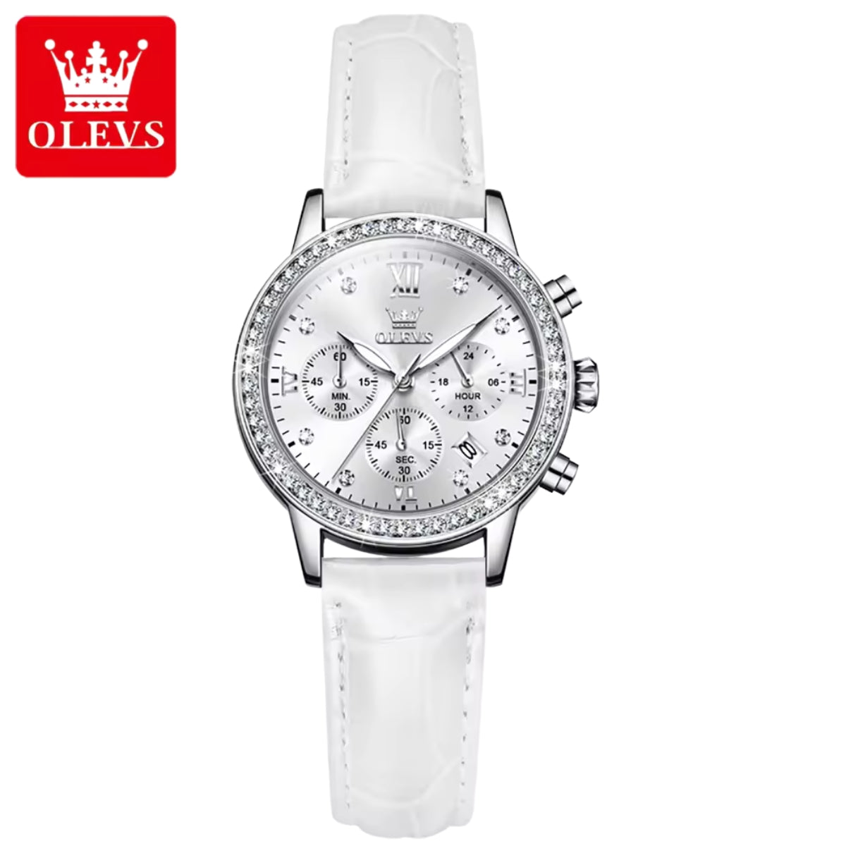 OLEVS 9933 Women’s Fashion Leather Watch – Waterproof Quartz Ladies’ Wristwatch White