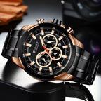 CURREN 8361 Men’s Luxury Chronograph Stainless Steel Waterproof Quartz Sports Watch with Date Black