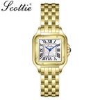 Scottie 9100 Women’s Square Watch – Luxury Stainless Steel Quartz with New Trendy Design Gold