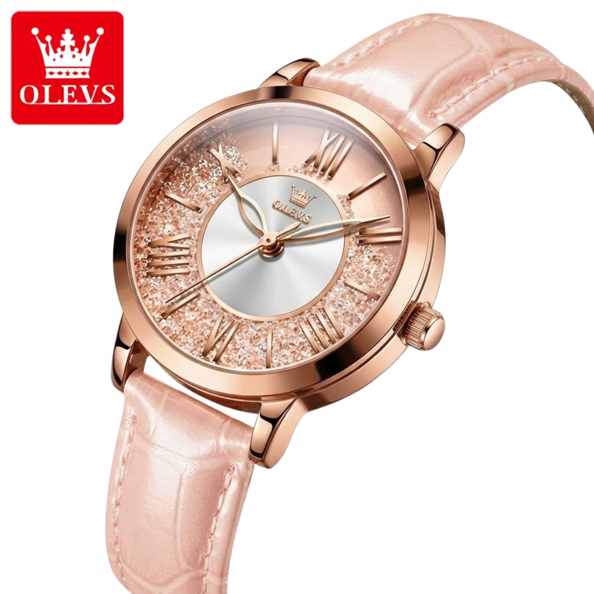 OLEVS 5539 Women’s Pink Skeleton Watch – Luxury Transparent Fashion Quartz Wristwatch (Waterproof)