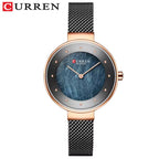 CURREN 9032 New Women’s Bracelet Watch – Simple Luxury Fashion Quartz Wristwatch for Girls Black and Rose Gold