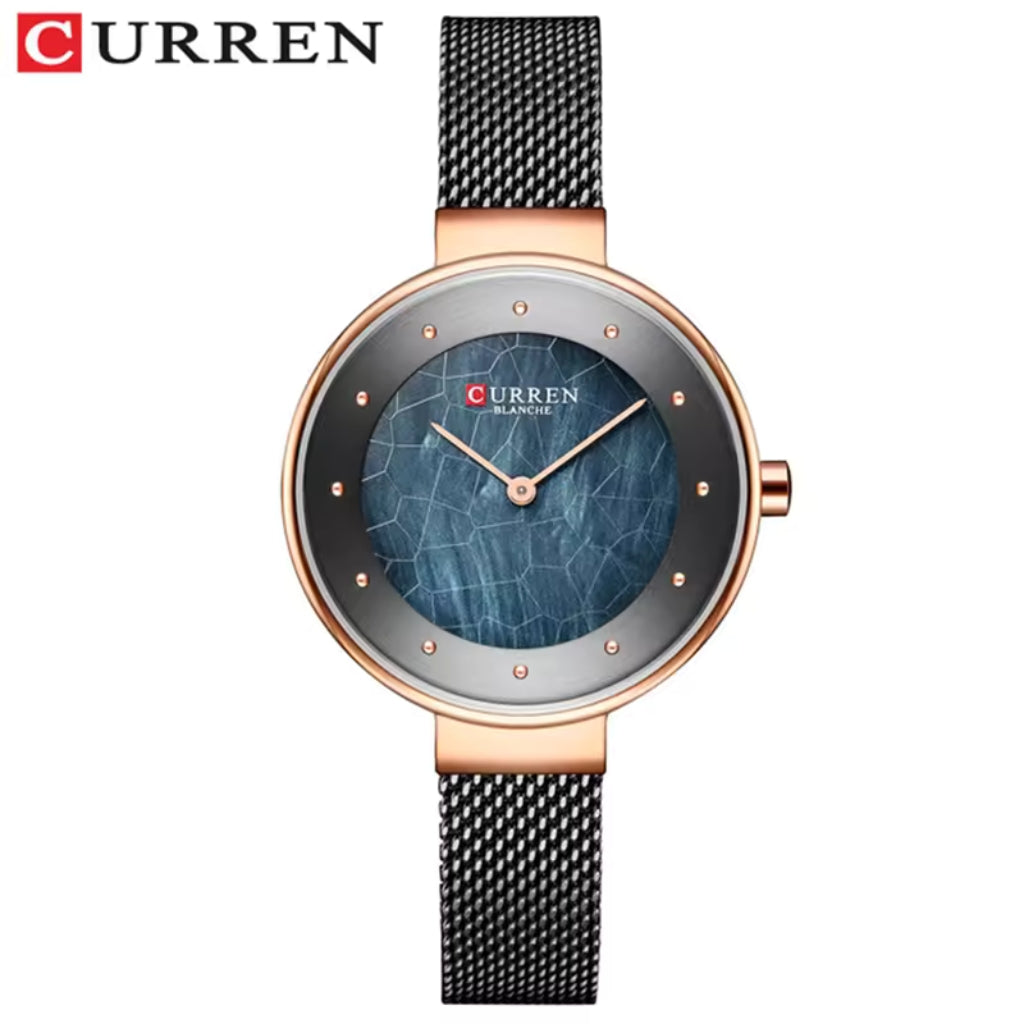 CURREN 9032 New Women’s Bracelet Watch – Simple Luxury Fashion Quartz Wristwatch for Girls Black and Rose Gold