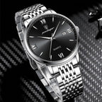 POEDAGAR 826 Waterproof Watch – High-Grade Stainless Steel Quartz Movement Luxury Date Display Wristwatch for Men Black