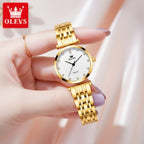 OLEVS 5596 Luxury Women's Watch – Quartz Wristwatch Set - Golden White