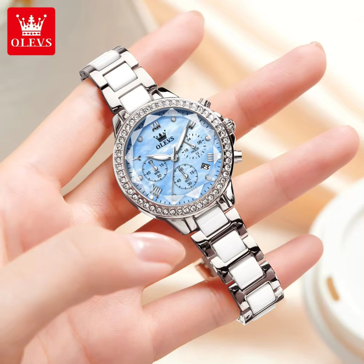OLEVS 9999 Women’s Fashion Watch – Waterproof Quartz with Elegant Design Blue and Silver