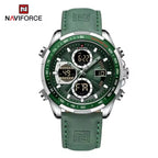 NAVIFORCE 9197 Men’s Dual-Display Watch – Luxury Analog-Digital Chronograph with Alarm & Waterproof Green