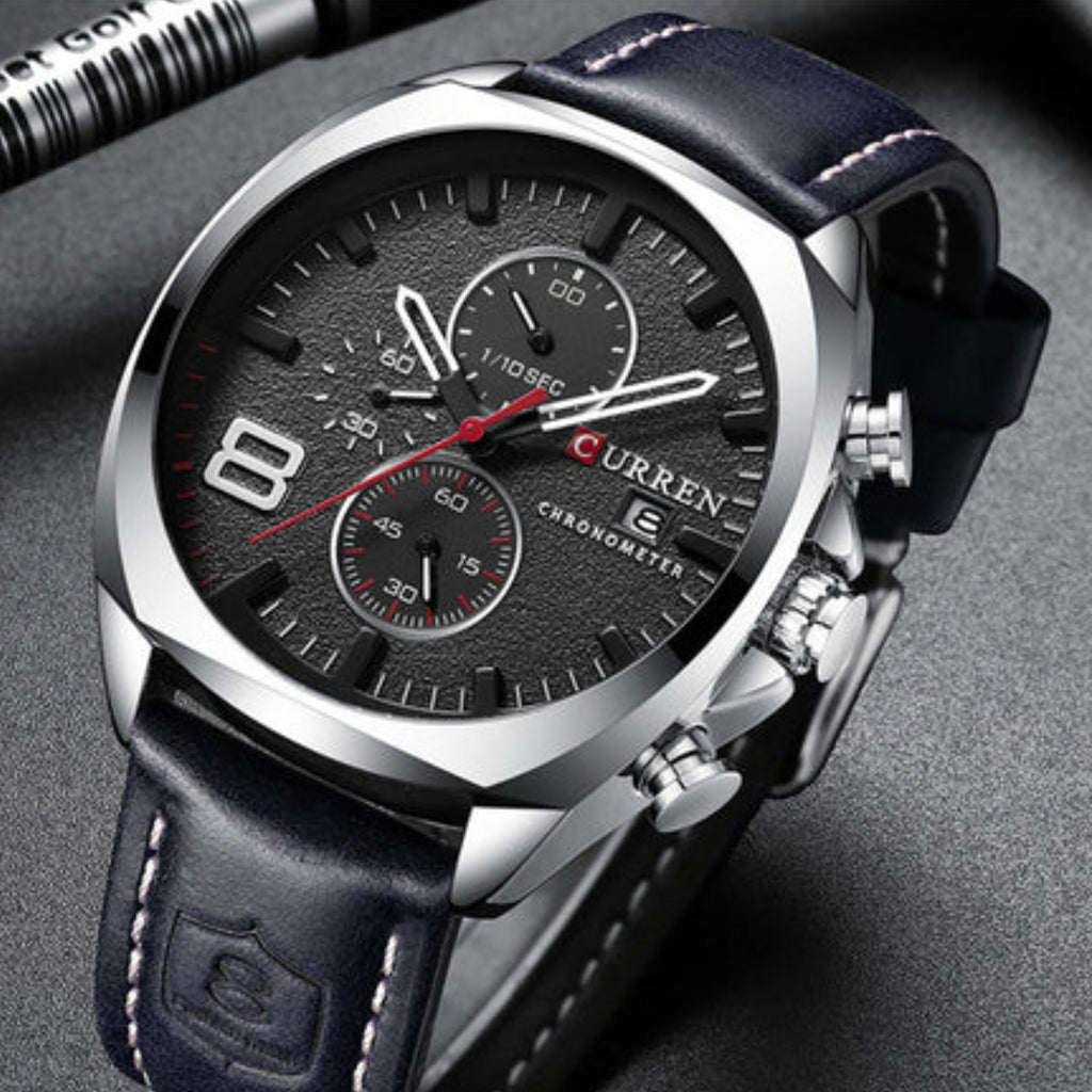 CURREN 8324 Luxury Sport Watch – Waterproof Quartz Chronograph with Date Display Silver