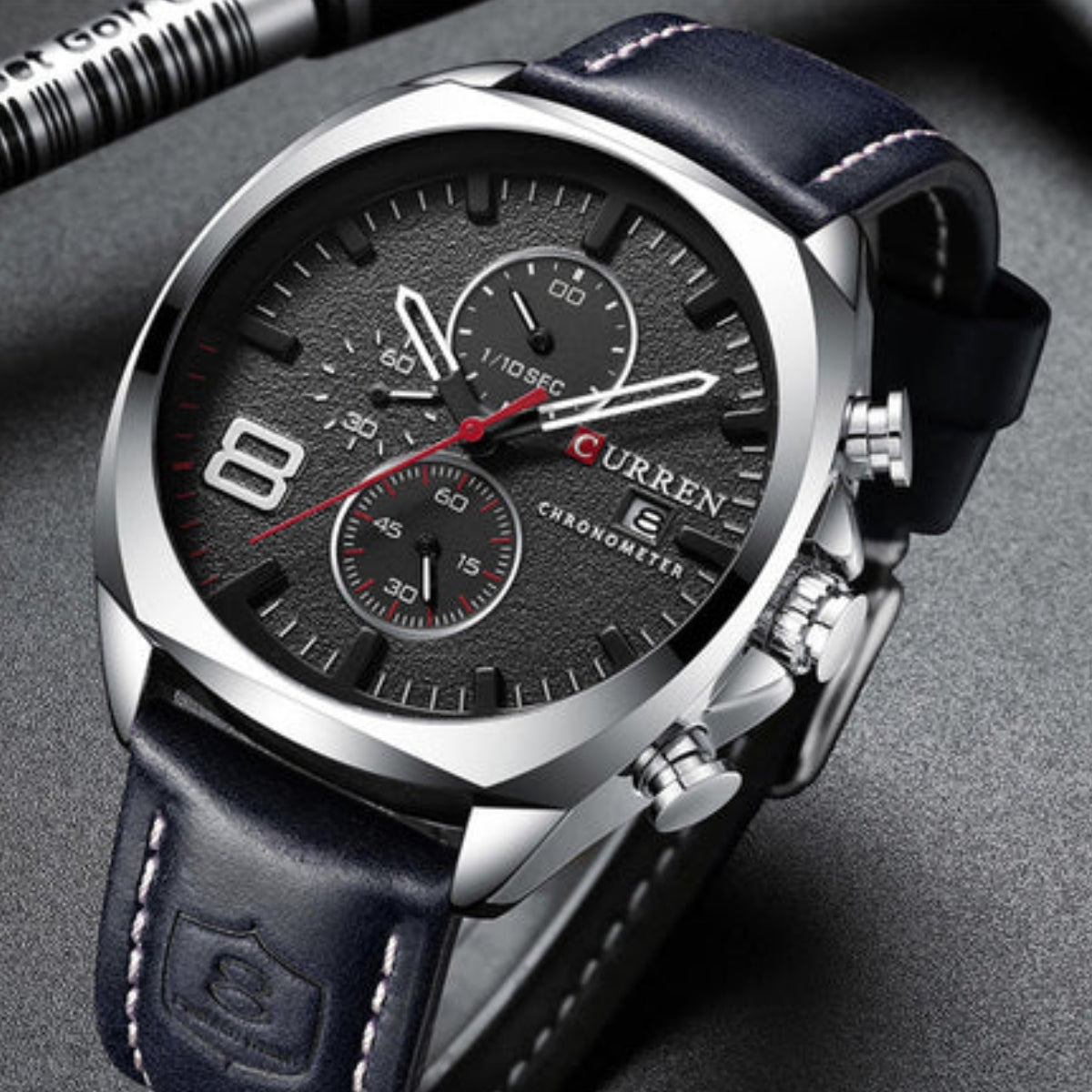CURREN 8324 Luxury Sport Watch – Waterproof Quartz Chronograph with Date Display Silver