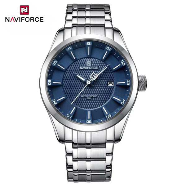 NAVIFORCE 8032 Men’s Stainless Steel Watch – Original Quartz Business Wristwatch - Silver and Blue