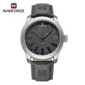 NAVIFORCE 9202L Men’s Fashion Quartz Watch – Waterproof Analog Sport Wristwatch with Leather Strap & Date Silver and Gray